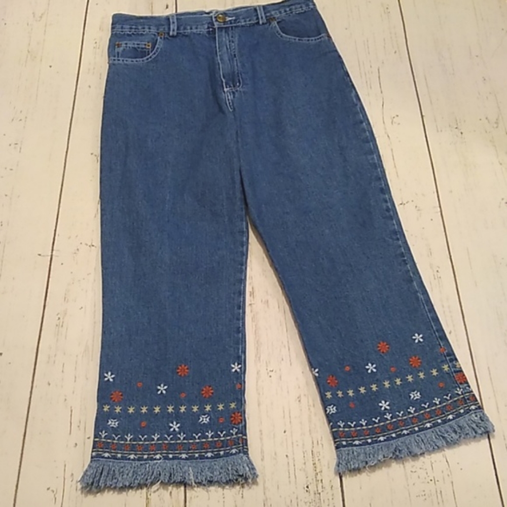 COULEURS D'ETE embroidered fringed crop je…